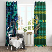 Solomon Islands Independence Day Window Curtain Crocodile Hibiscus Tribal Pattern