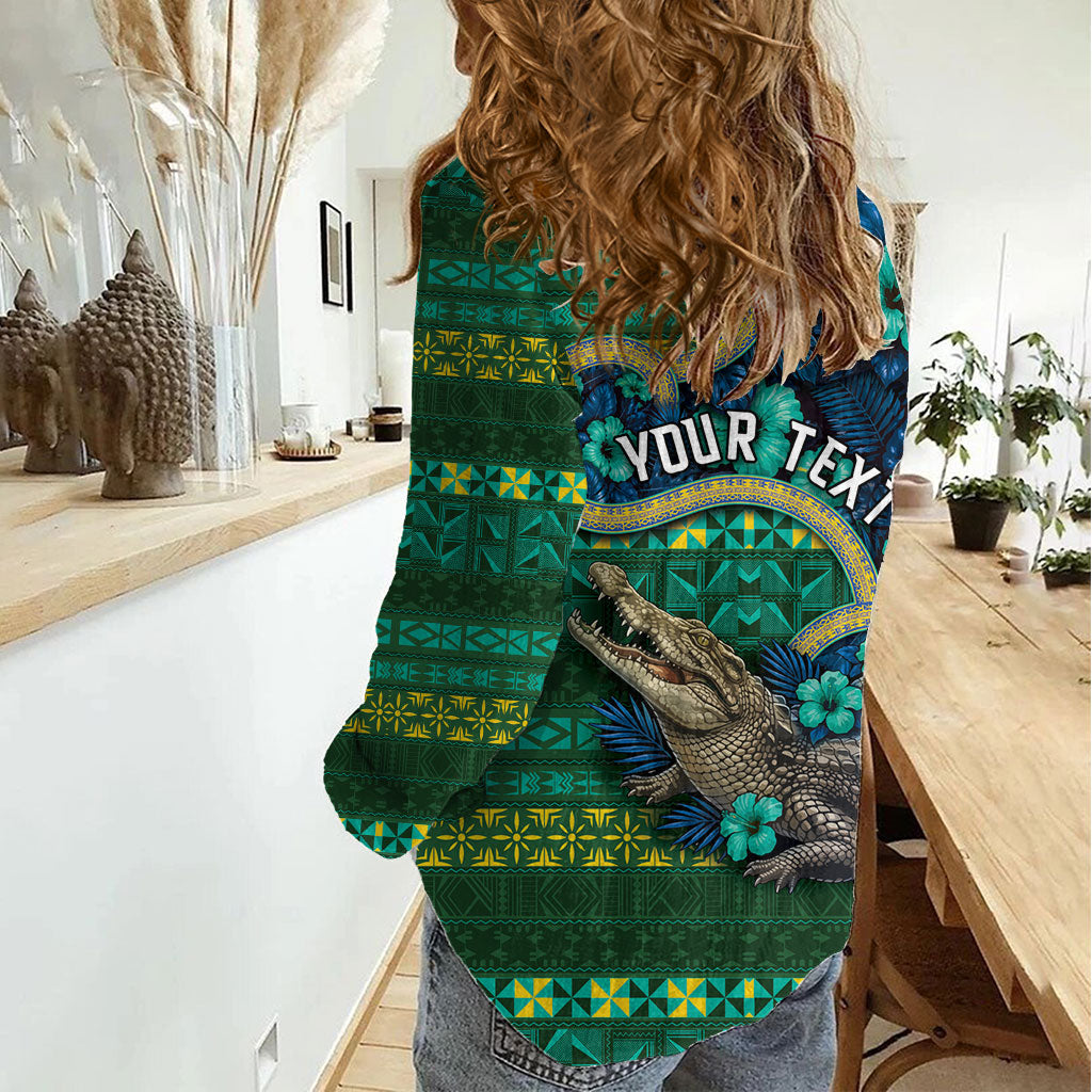 Personalised Solomon Islands Independence Day Women Casual Shirt Crocodile Hibiscus Tribal Pattern