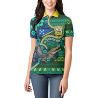 Personalised Solomon Islands Independence Day Women Polo Shirt Crocodile Hibiscus Tribal Pattern
