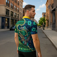 Personalised Solomon Islands Independence Day Zipper Polo Shirt Crocodile Hibiscus Tribal Pattern
