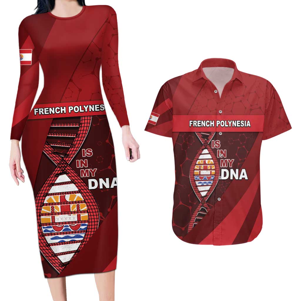French Polynesia Is In My DNA Couples Matching Long Sleeve Bodycon Dress and Hawaiian Shirt - Polynesian Pride
