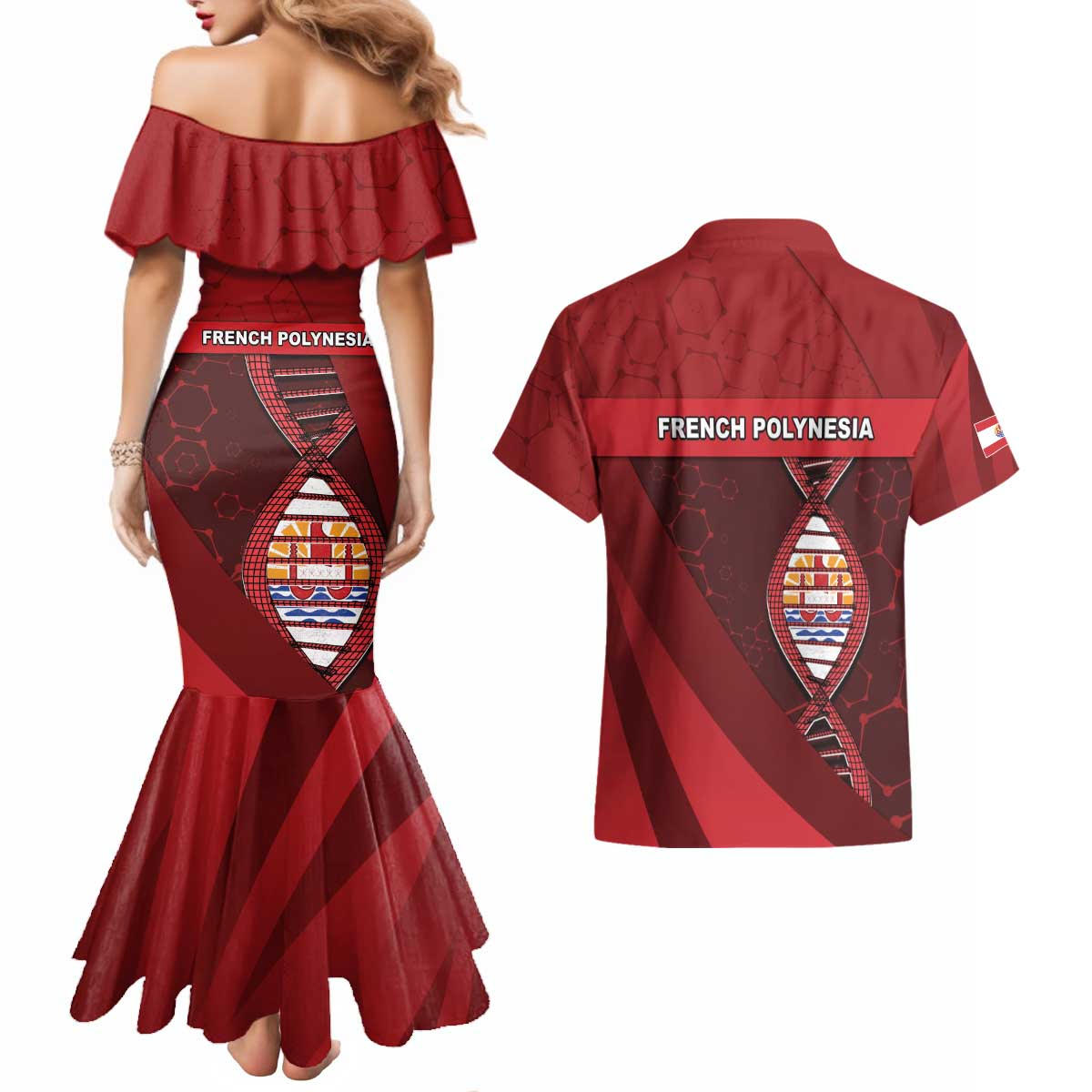 French Polynesia Is In My DNA Couples Matching Mermaid Dress and Hawaiian Shirt - Polynesian Pride