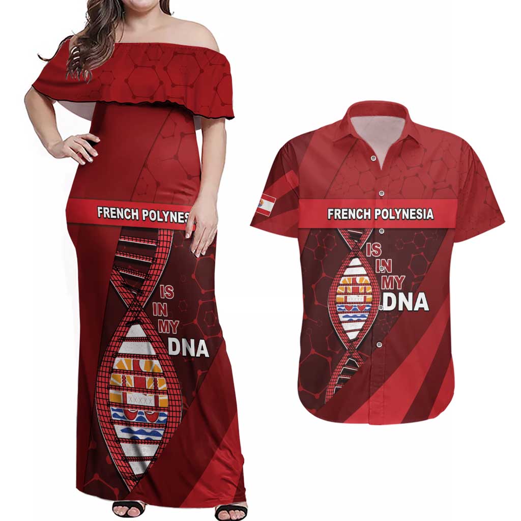 French Polynesia Is In My DNA Couples Matching Off Shoulder Maxi Dress and Hawaiian Shirt - Polynesian Pride