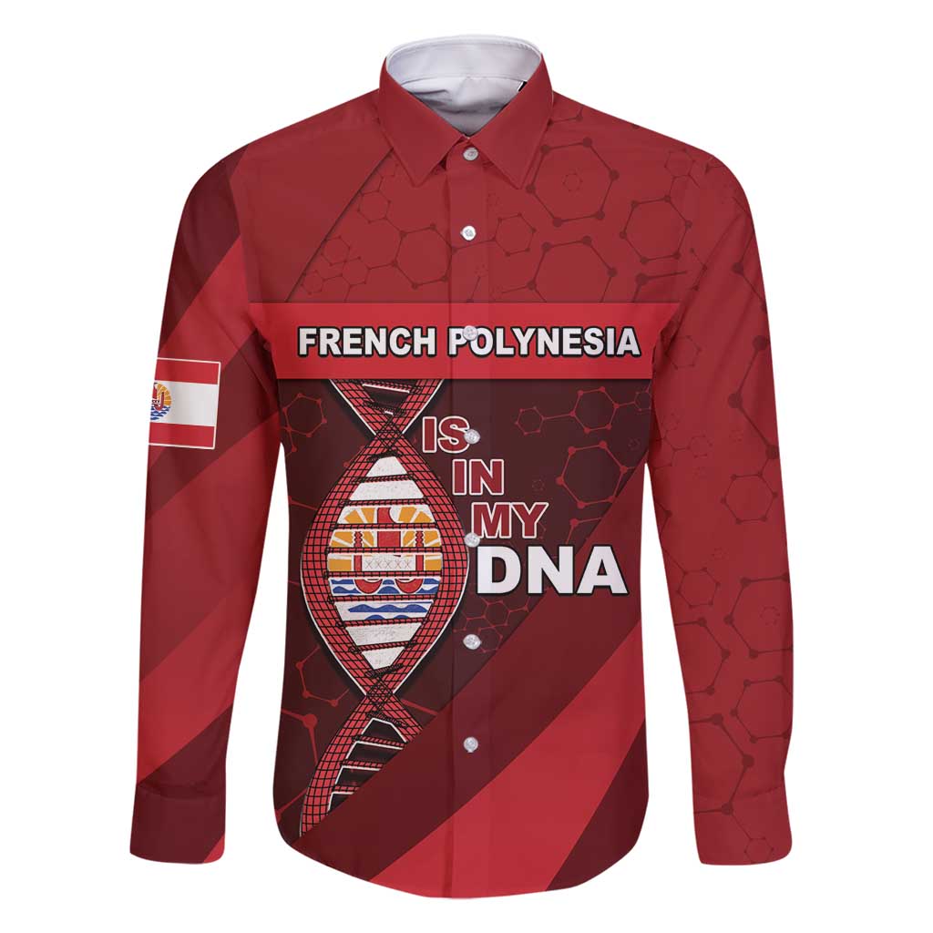 French Polynesia Is In My DNA Family Matching Long Sleeve Bodycon Dress and Hawaiian Shirt DT05 Dad's Shirt - Long Sleeve Red - Polynesian Pride