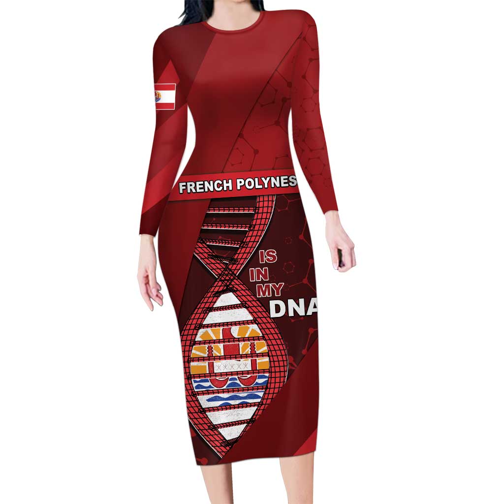 French Polynesia Is In My DNA Family Matching Long Sleeve Bodycon Dress and Hawaiian Shirt DT05 Mom's Dress Red - Polynesian Pride