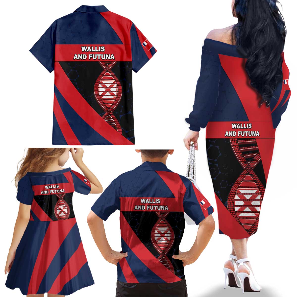 Wallis And Futuna Is In My DNA Family Matching Off The Shoulder Long Sleeve Dress and Hawaiian Shirt - Polynesian Pride