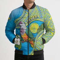 Personalised Palau Biib Bird Bomber Puffer Jacket Rur Flower And Rock Islands Patterns