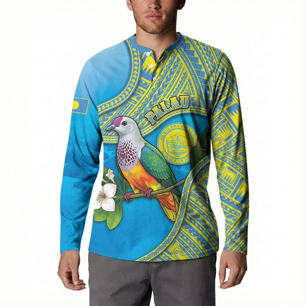 Personalised Palau Biib Bird Button Sweatshirt Rur Flower And Rock Islands Patterns