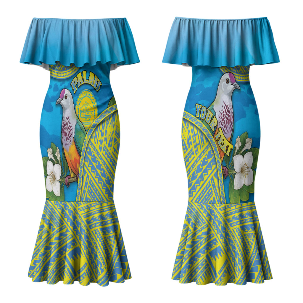 Personalised Palau Biib Bird Couples Matching Mermaid Dress and Long Sleeve Button Shirt Rur Flower And Rock Islands Patterns DT05 - Polynesian Pride