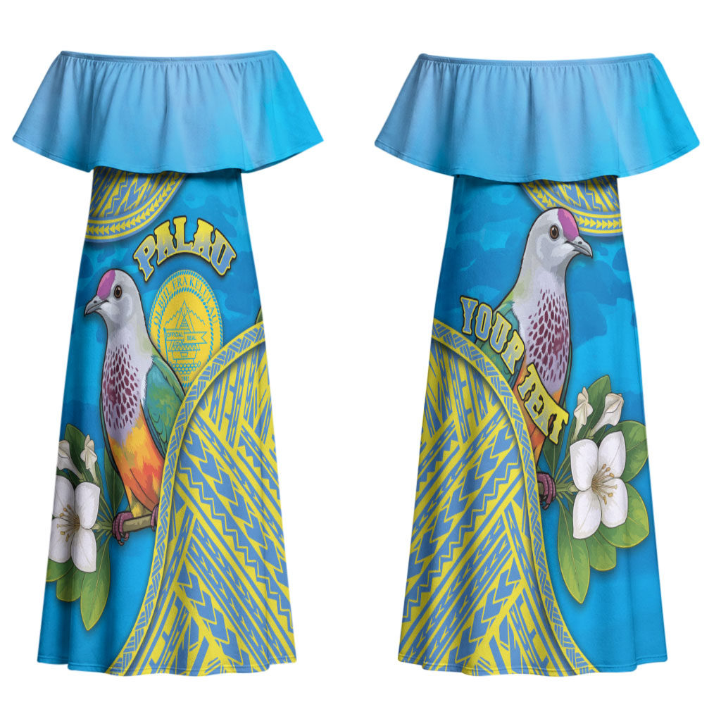 Personalised Palau Biib Bird Couples Matching Off Shoulder Maxi Dress and Long Sleeve Button Shirt Rur Flower And Rock Islands Patterns DT05 - Polynesian Pride