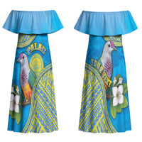 Personalised Palau Biib Bird Couples Matching Off Shoulder Maxi Dress and Long Sleeve Button Shirt Rur Flower And Rock Islands Patterns DT05 - Polynesian Pride