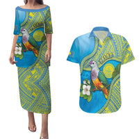 Personalised Palau Biib Bird Couples Matching Puletasi and Hawaiian Shirt Rur Flower And Rock Islands Patterns