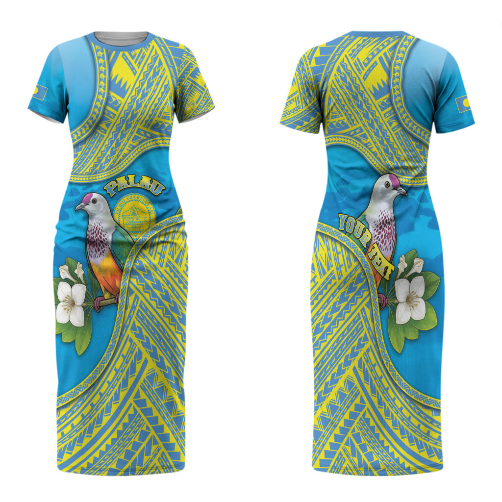 Personalised Palau Biib Bird Couples Matching Short Sleeve Bodycon Dress and Long Sleeve Button Shirt Rur Flower And Rock Islands Patterns DT05 - Polynesian Pride
