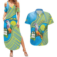Personalised Palau Biib Bird Couples Matching Summer Maxi Dress and Hawaiian Shirt Rur Flower And Rock Islands Patterns