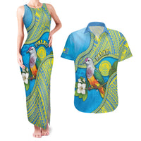 Personalised Palau Biib Bird Couples Matching Tank Maxi Dress and Hawaiian Shirt Rur Flower And Rock Islands Patterns