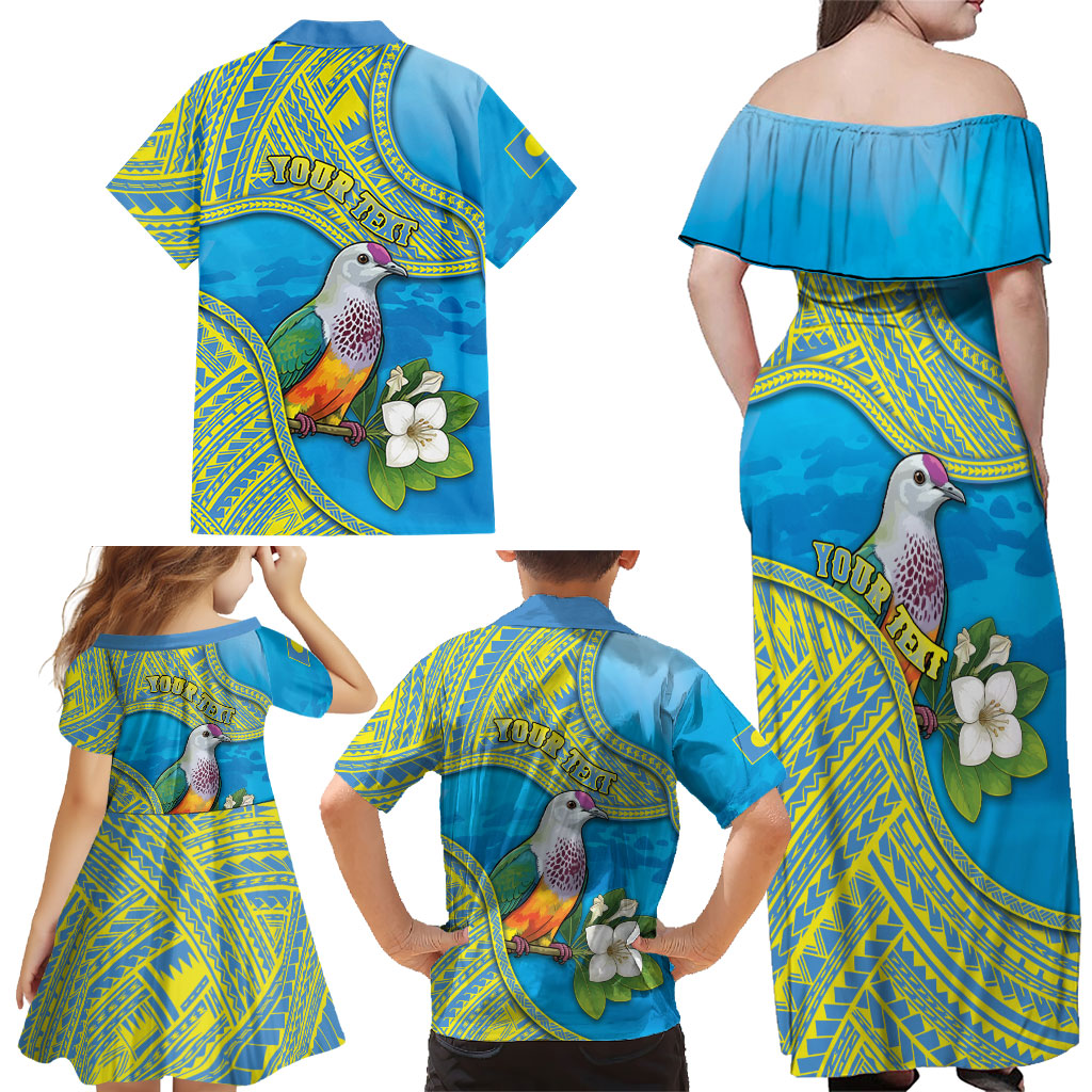 Personalised Palau Biib Bird Family Matching Off Shoulder Maxi Dress and Hawaiian Shirt Rur Flower And Rock Islands Patterns
