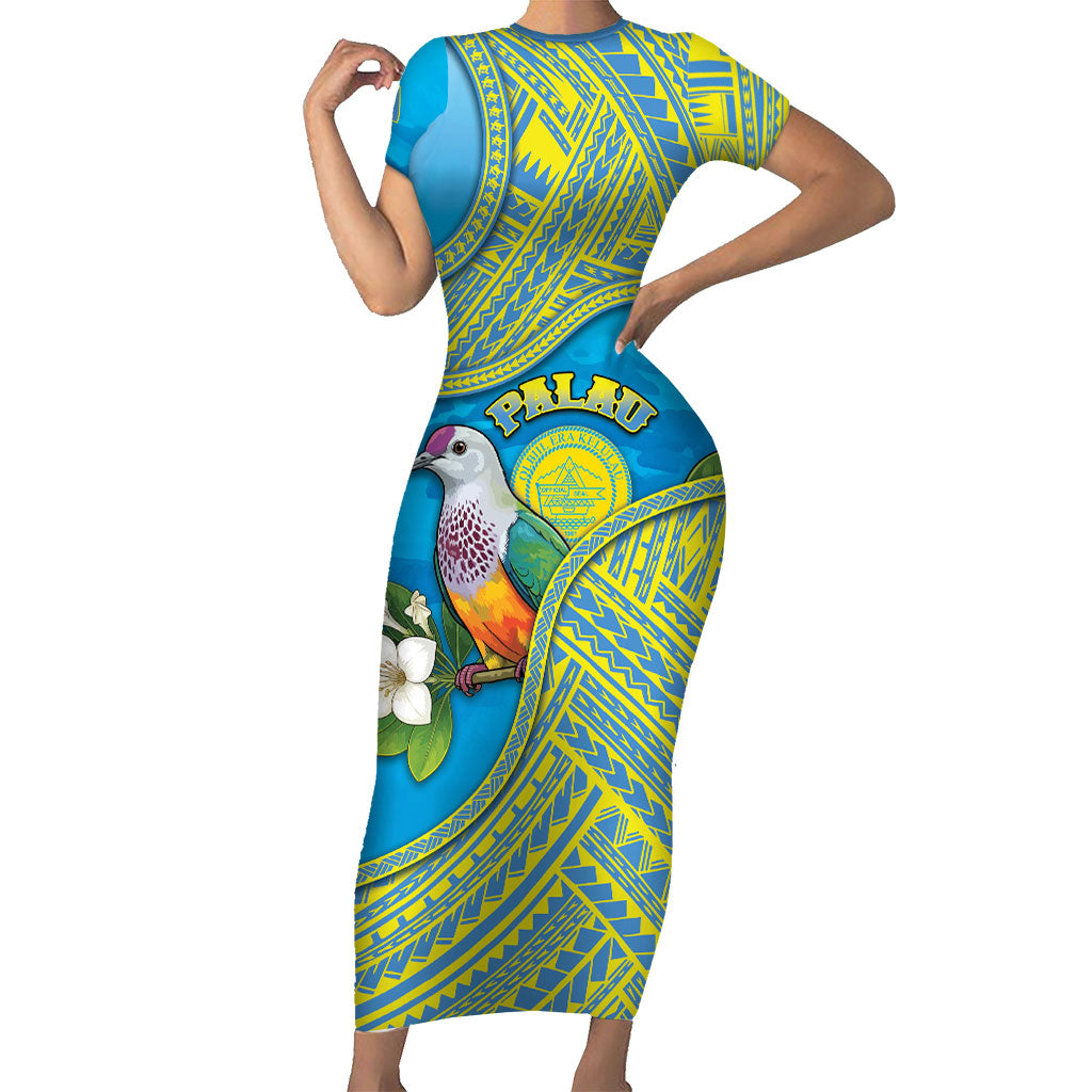Personalised Palau Biib Bird Family Matching Short Sleeve Bodycon Dress and Hawaiian Shirt Rur Flower And Rock Islands Patterns