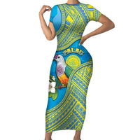 Personalised Palau Biib Bird Family Matching Short Sleeve Bodycon Dress and Hawaiian Shirt Rur Flower And Rock Islands Patterns