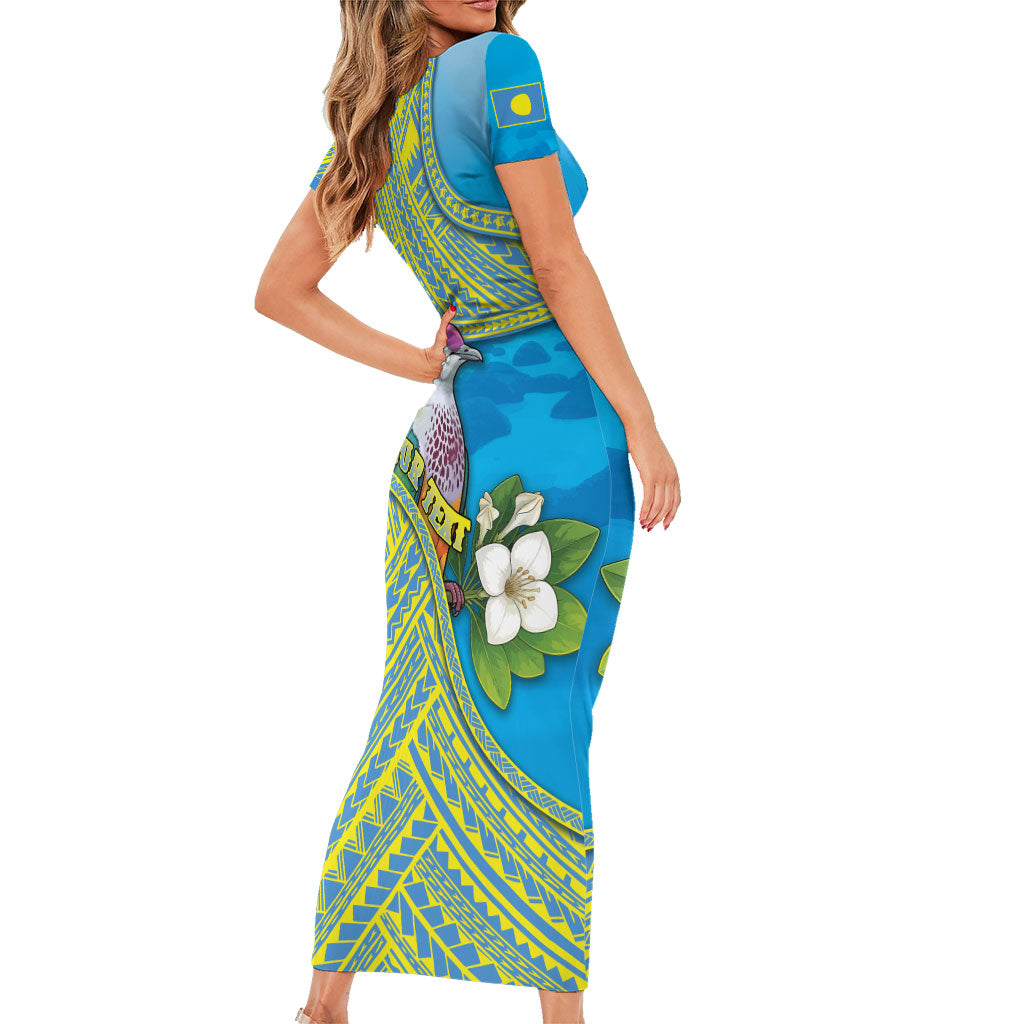 Personalised Palau Biib Bird Family Matching Short Sleeve Bodycon Dress and Hawaiian Shirt Rur Flower And Rock Islands Patterns