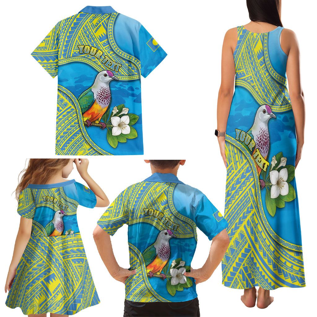 Personalised Palau Biib Bird Family Matching Tank Maxi Dress and Hawaiian Shirt Rur Flower And Rock Islands Patterns