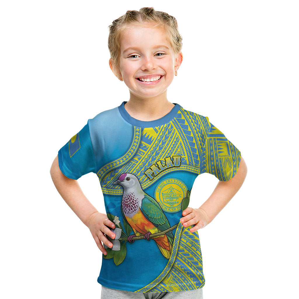 Personalised Palau Biib Bird Kid T Shirt Rur Flower And Rock Islands Patterns