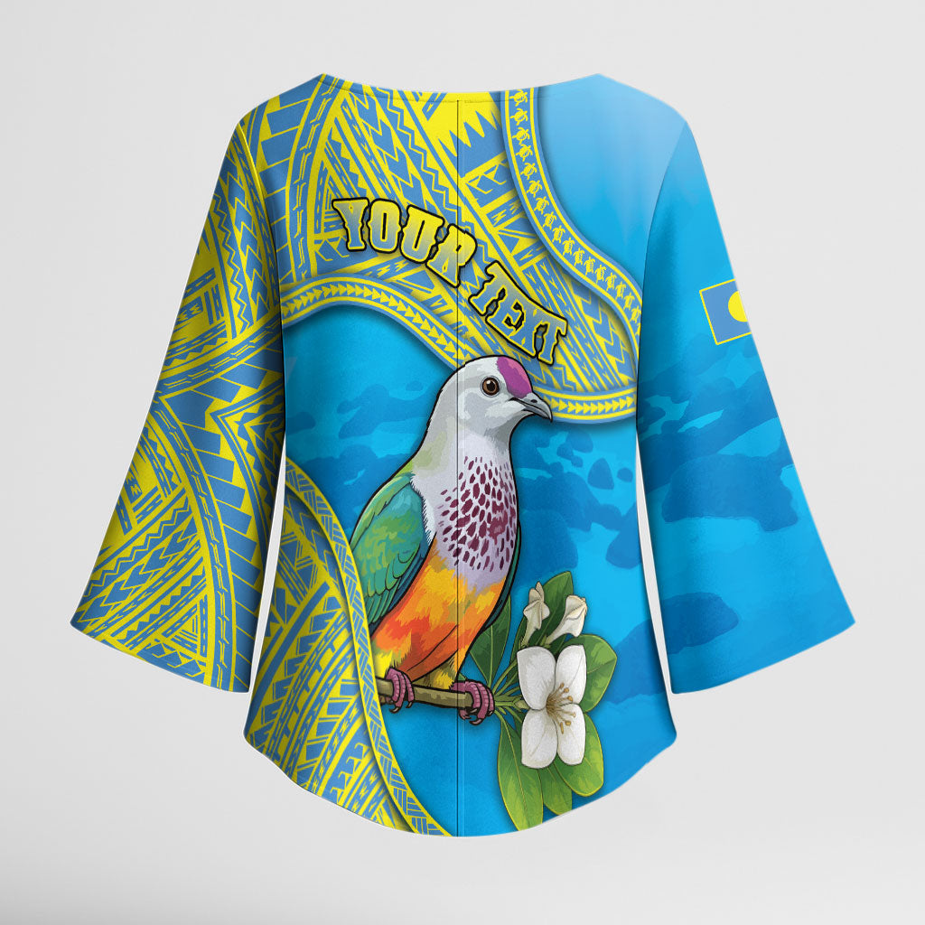 Personalised Palau Biib Bird Kimono Sleeve Blouse Rur Flower And Rock Islands Patterns