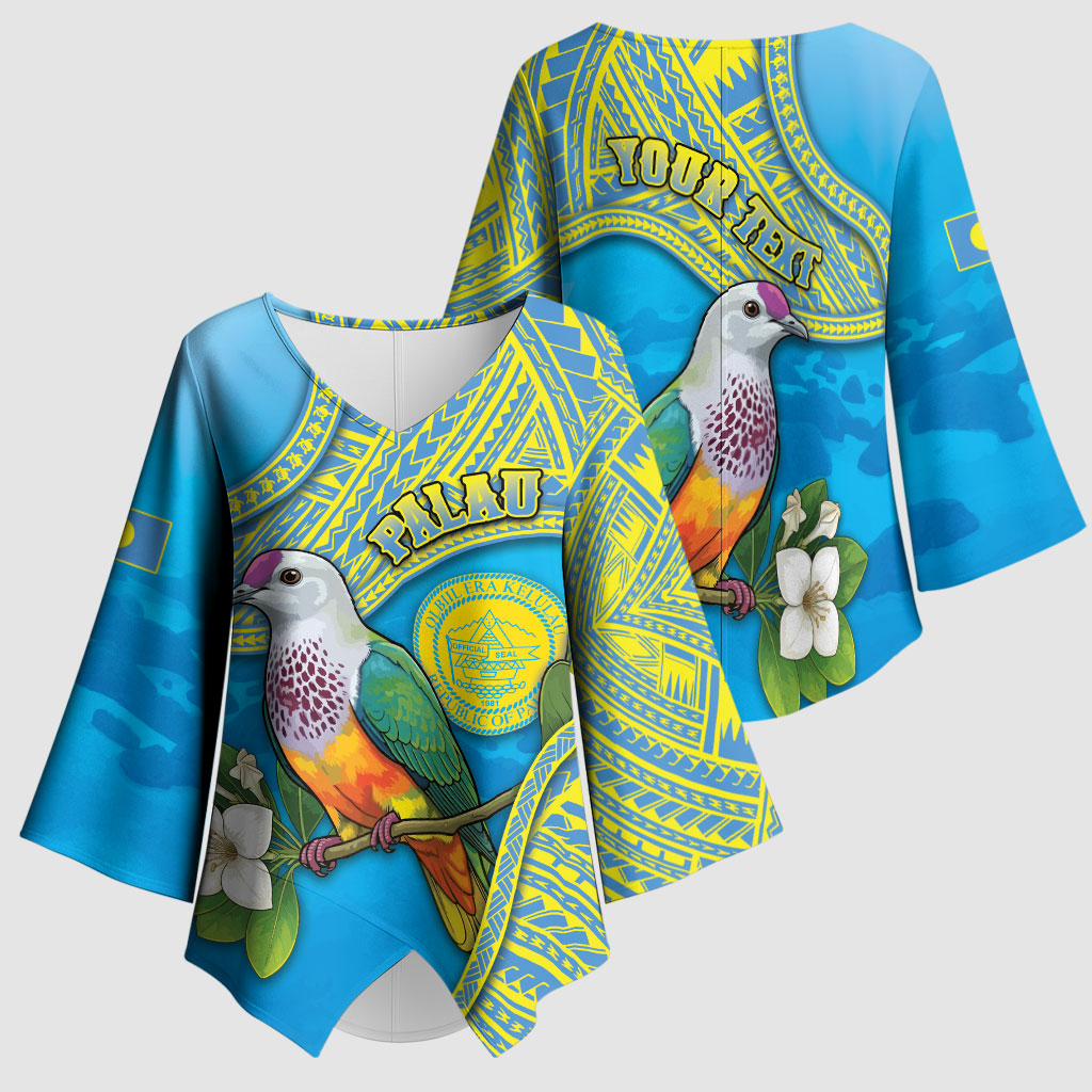 Personalised Palau Biib Bird Kimono Sleeve Blouse Rur Flower And Rock Islands Patterns