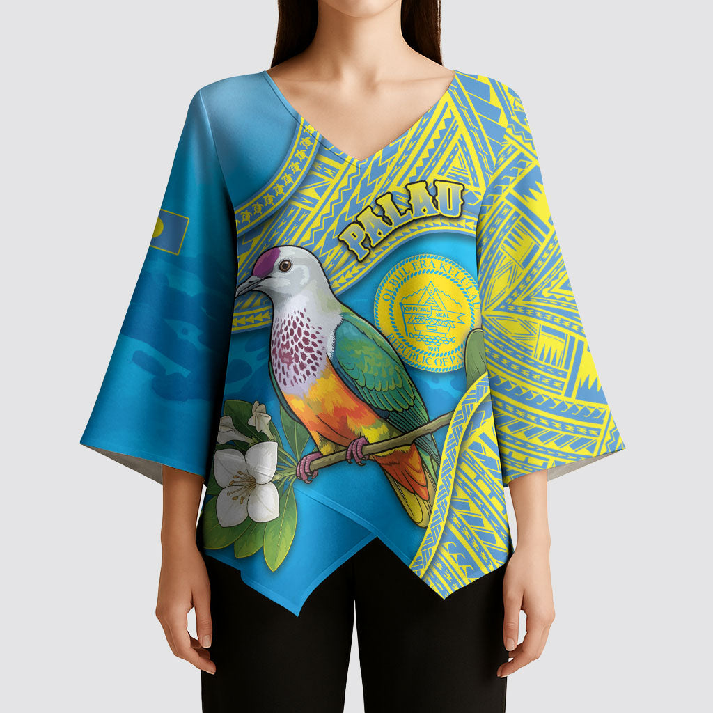 Personalised Palau Biib Bird Kimono Sleeve Blouse Rur Flower And Rock Islands Patterns