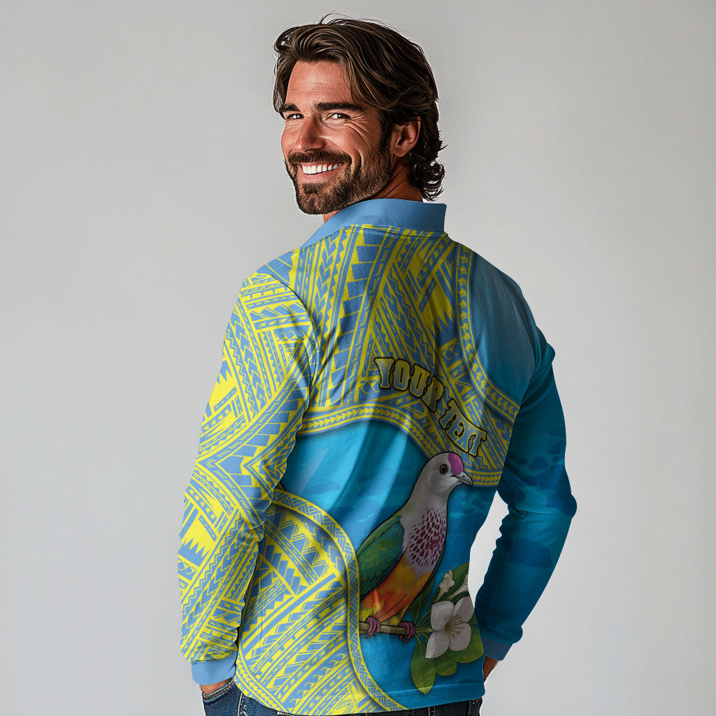 Personalised Palau Biib Bird Long Sleeve Polo Shirt Rur Flower And Rock Islands Patterns