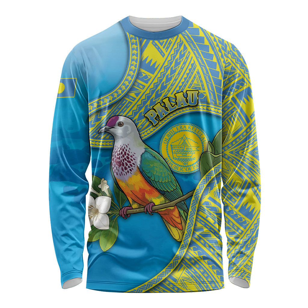 Personalised Palau Biib Bird Long Sleeve Shirt Rur Flower And Rock Islands Patterns