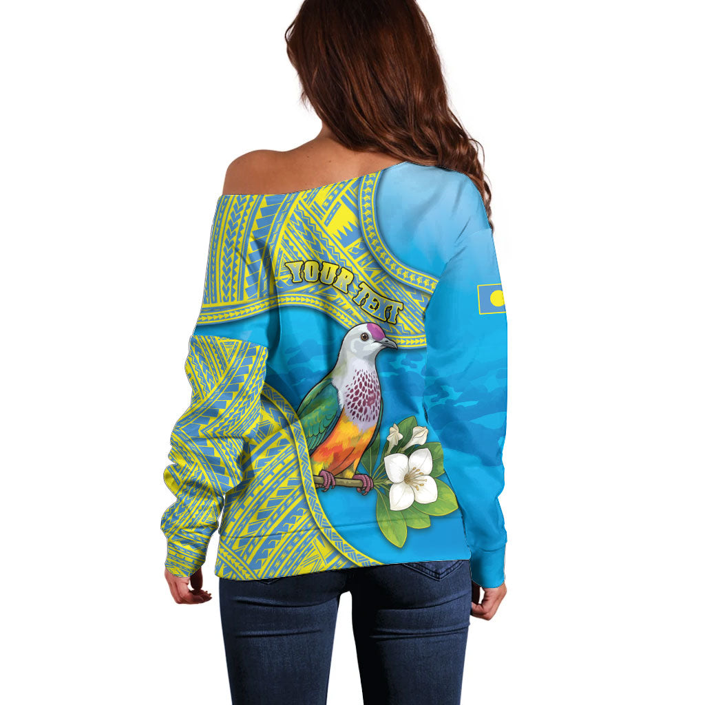Personalised Palau Biib Bird Off Shoulder Sweater Rur Flower And Rock Islands Patterns