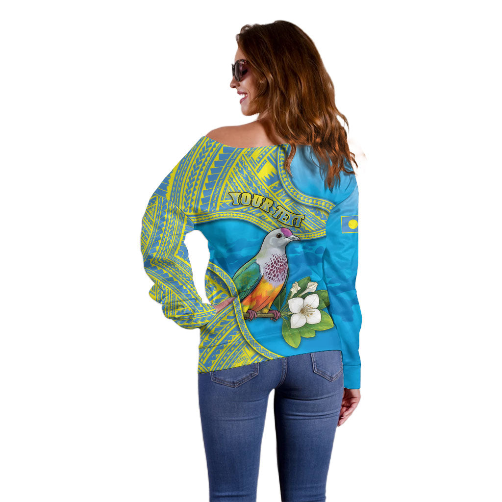 Personalised Palau Biib Bird Off Shoulder Sweater Rur Flower And Rock Islands Patterns