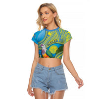 Personalised Palau Biib Bird Raglan Cropped T Shirt Rur Flower And Rock Islands Patterns