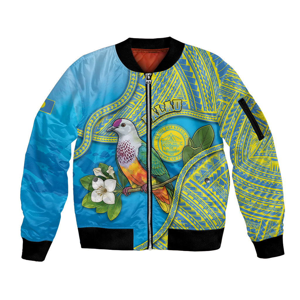 Personalised Palau Biib Bird Sleeve Zip Bomber Jacket Rur Flower And Rock Islands Patterns