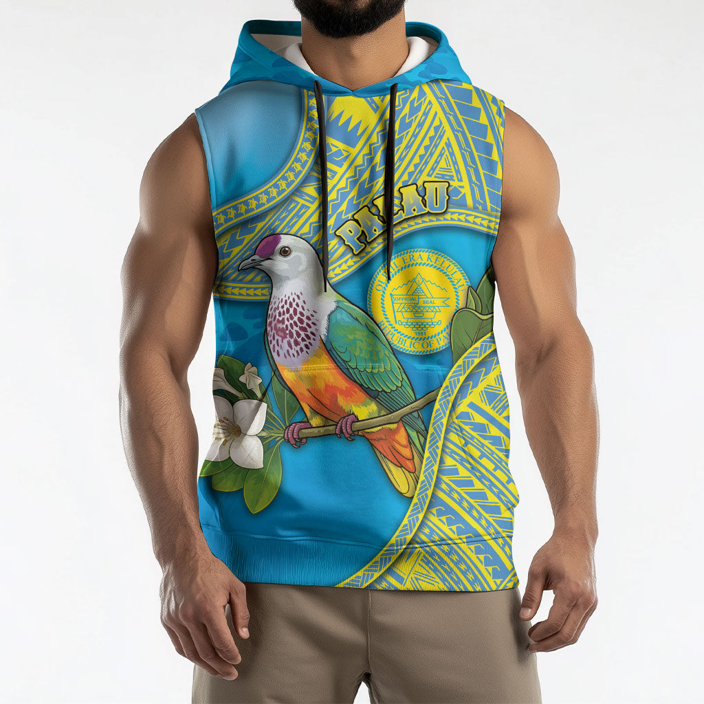 Personalised Palau Biib Bird Sleeveless Hoodie Rur Flower And Rock Islands Patterns