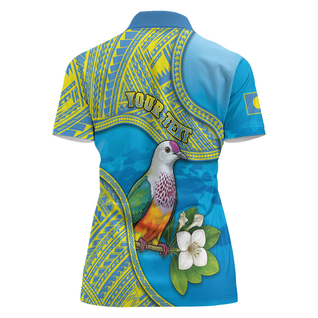 Personalised Palau Biib Bird Women Polo Shirt Rur Flower And Rock Islands Patterns