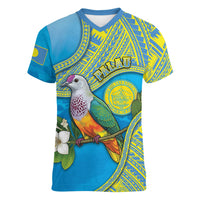 Personalised Palau Biib Bird Women V-Neck T-Shirt Rur Flower And Rock Islands Patterns