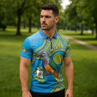 Personalised Palau Biib Bird Zipper Polo Shirt Rur Flower And Rock Islands Patterns