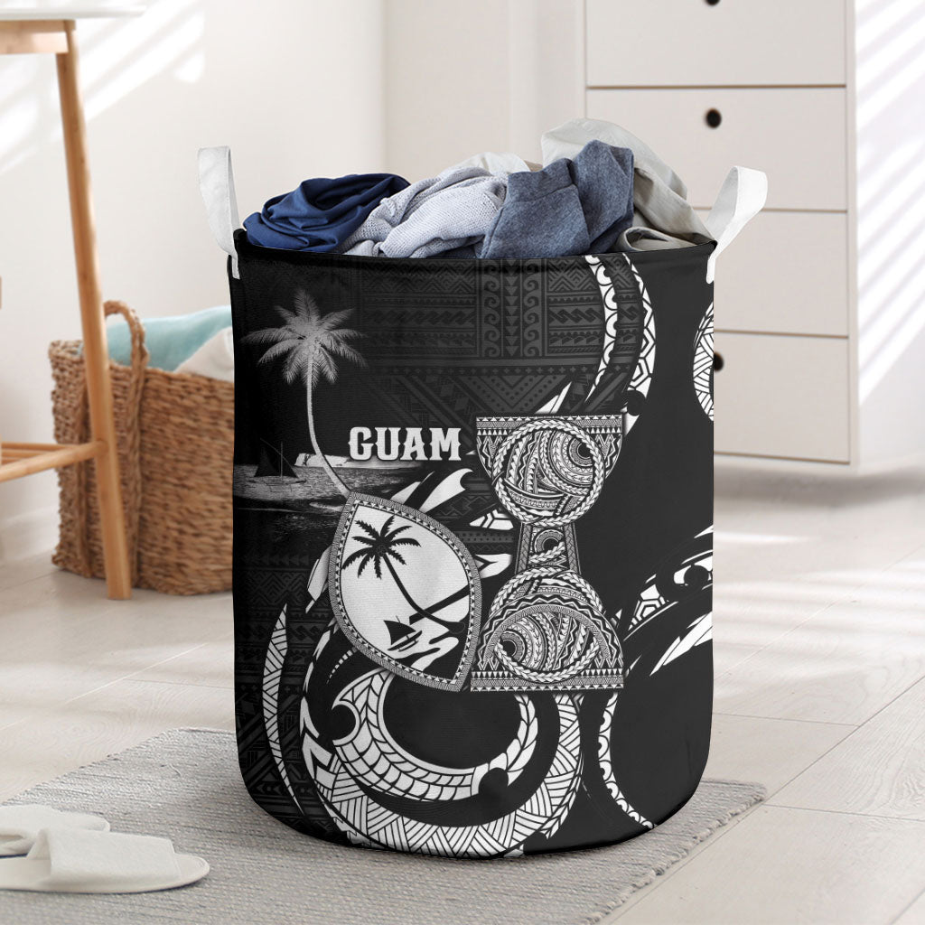 Guam Liberation Day Laundry Basket Black White Latte Stone Tribal Patterns
