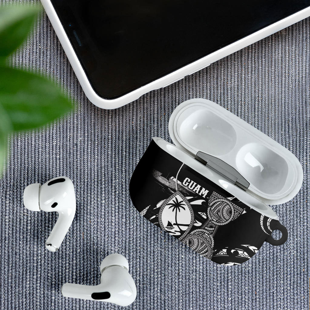 Guam Liberation Day AirPods Case Black White Latte Stone Tribal Patterns