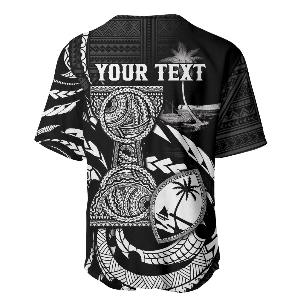 Personalised Guam Liberation Day Baseball Jersey Black White Latte Stone Tribal Patterns