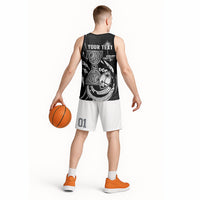 Personalised Guam Liberation Day Basketball Jersey Black White Latte Stone Tribal Patterns