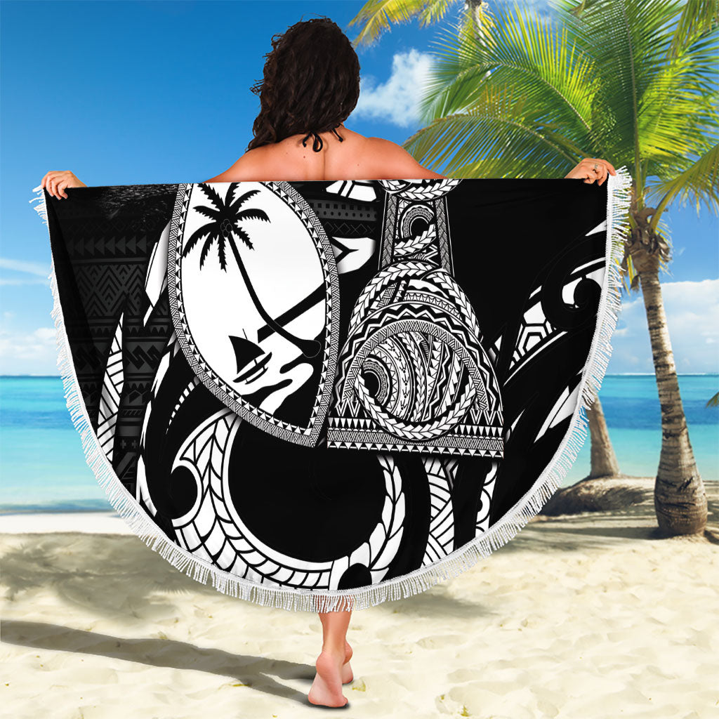 Guam Liberation Day Beach Blanket Black White Latte Stone Tribal Patterns