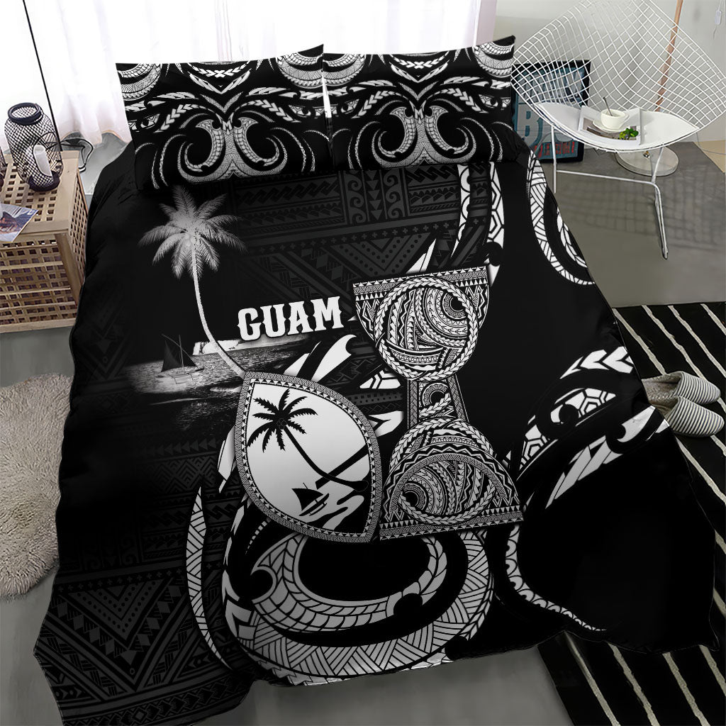 Guam Liberation Day Bedding Set Black White Latte Stone Tribal Patterns