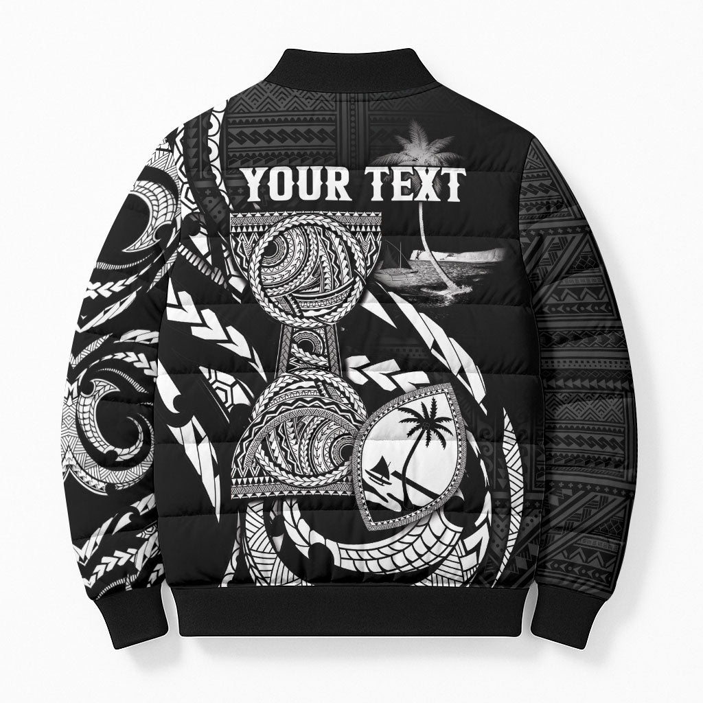 Personalised Guam Liberation Day Bomber Puffer Jacket Black White Latte Stone Tribal Patterns