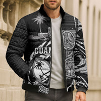 Personalised Guam Liberation Day Bomber Puffer Jacket Black White Latte Stone Tribal Patterns