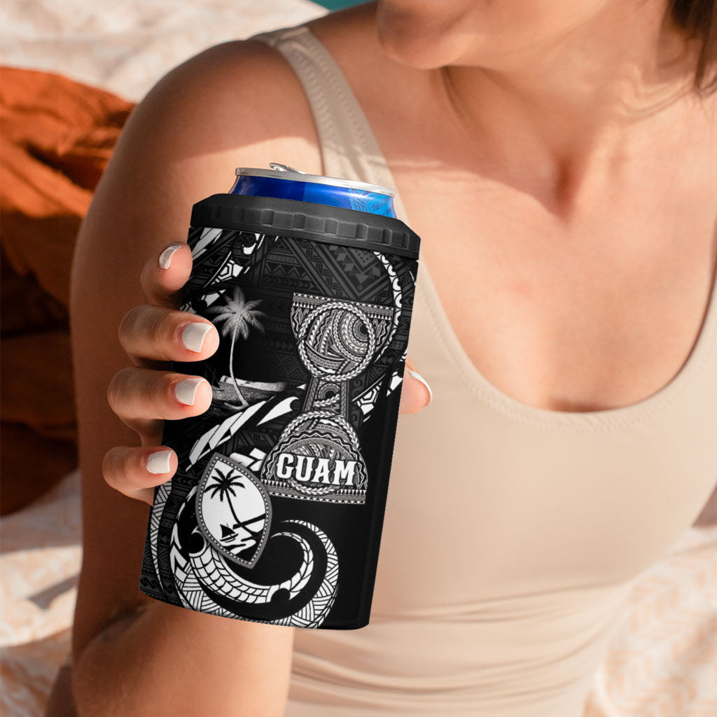 Personalised Guam Liberation Day 4 in 1 Can Cooler Tumbler Black White Latte Stone Tribal Patterns