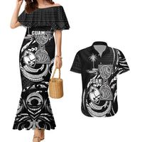 Personalised Guam Liberation Day Couples Matching Mermaid Dress and Hawaiian Shirt Black White Latte Stone Tribal Patterns