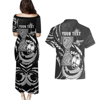 Personalised Guam Liberation Day Couples Matching Puletasi and Hawaiian Shirt Black White Latte Stone Tribal Patterns