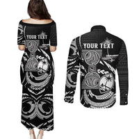 Personalised Guam Liberation Day Couples Matching Puletasi and Long Sleeve Button Shirt Black White Latte Stone Tribal Patterns